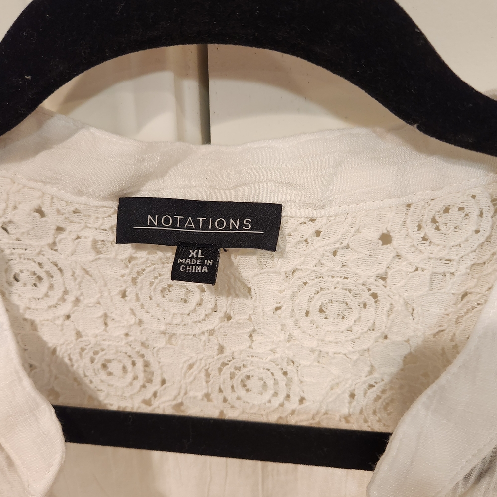 Notations White Crochet Yoke Button-Front Blouse- Large - Picture 2 of 5
